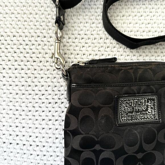 Coach Black Canvas Signature Poppy Patent Patch Small Slim Crossbody Bag - Picture 6 of 12